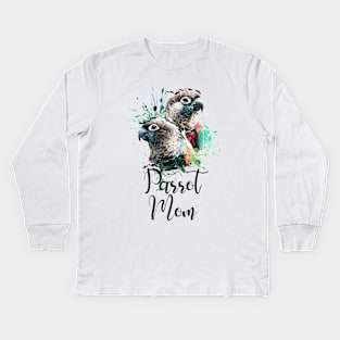 Crimson Bellied Conure Color Splatter Parrot Mom White Kids Long Sleeve T-Shirt